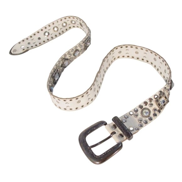 SAND CASTLE Vintage Studded and Crystal Ivory Leather Belt Women's M (30"-34") - Picture 8 of 8